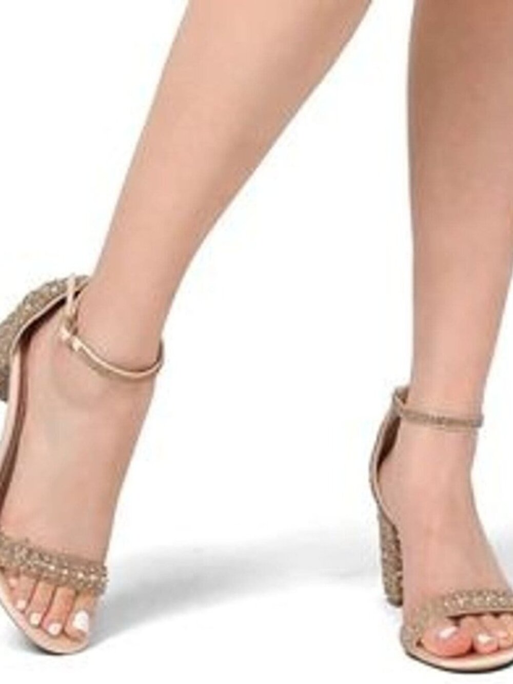 DREAM PAIRS Women's Chunky Heels Gold Rhinestone Size 6.5